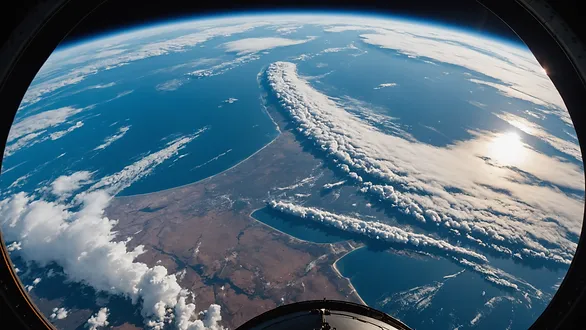 A spectacular view of the Earth from the shuttle's window.