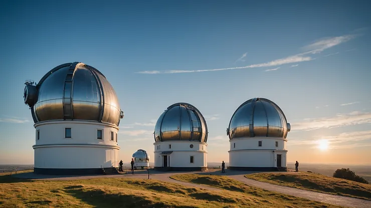 Eye-level view of an observatory, capturing the instruments used for cosmic observations.